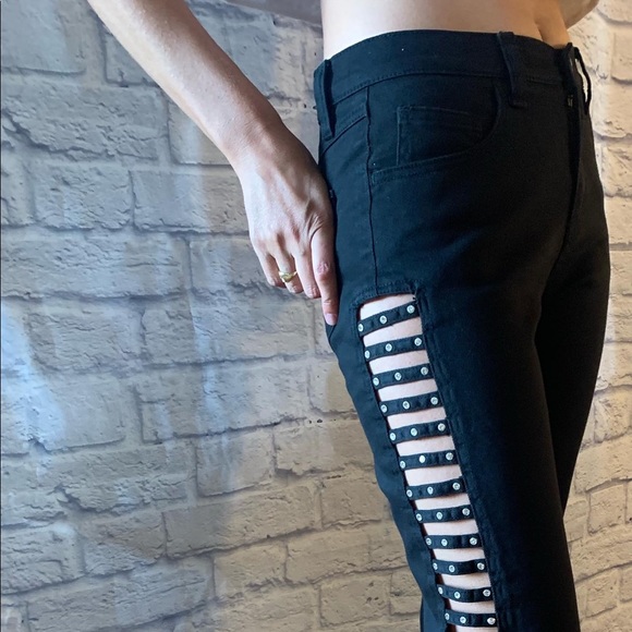 Y2K rhinestone looped black jeans - Picture 1 of 7